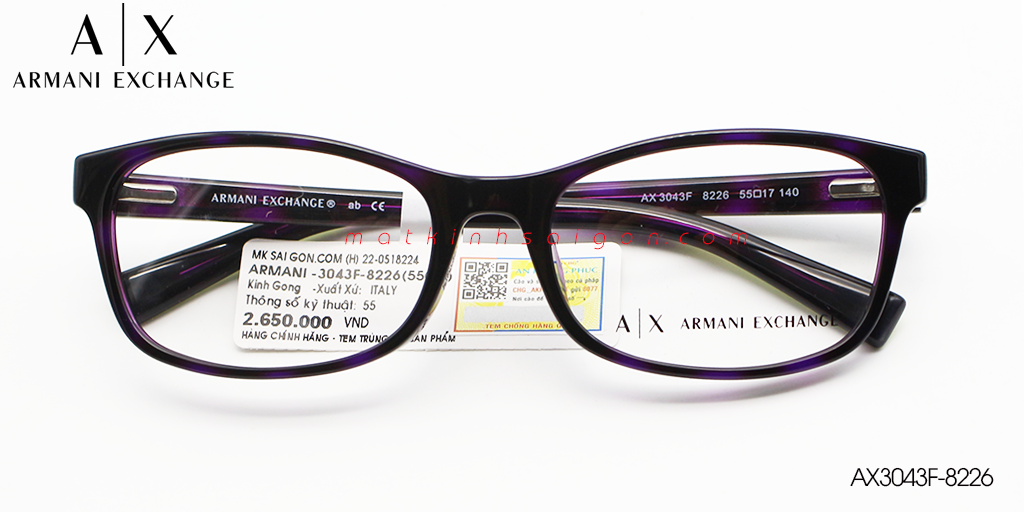 Gọng Kính Nhựa TR90 Armani Exchange AX3043F-8226 - Hover